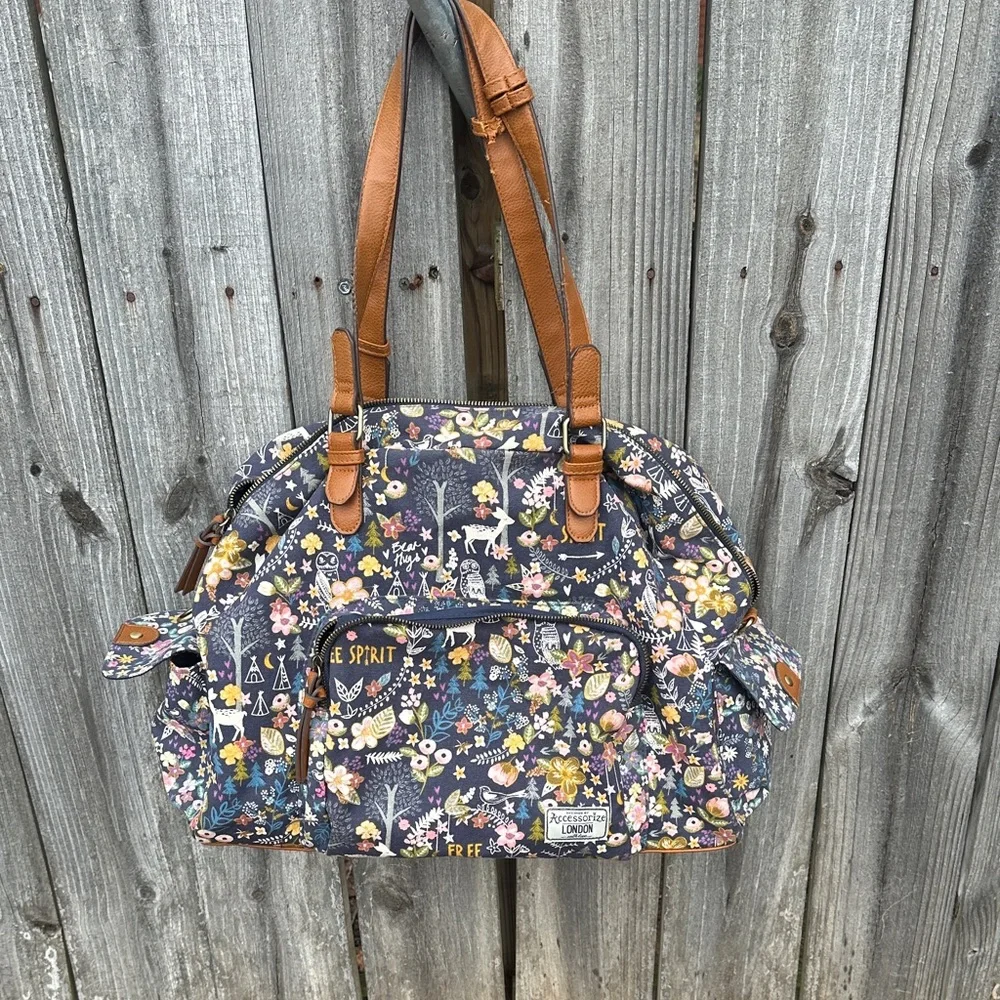 Accessorize London Floral Baby Bag - Multicolor with Brown Accents canvas